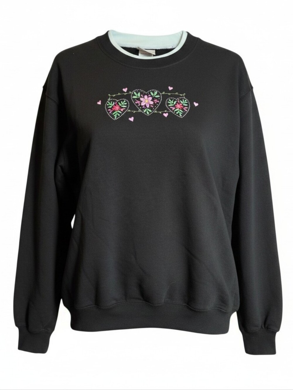 Top Stitch Black Heart-Embroidered Crewneck Sweatshirt
